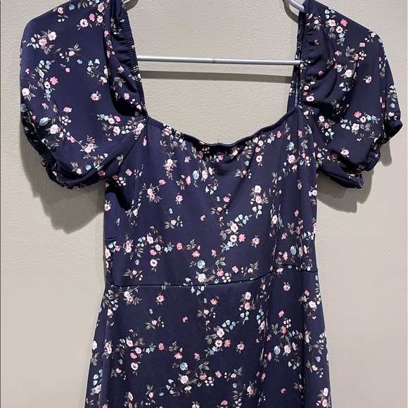 Windsor Navy Blue Floral Mini Dress Puff Sleeve Bodycon Formal Spring - Picture 9 of 13